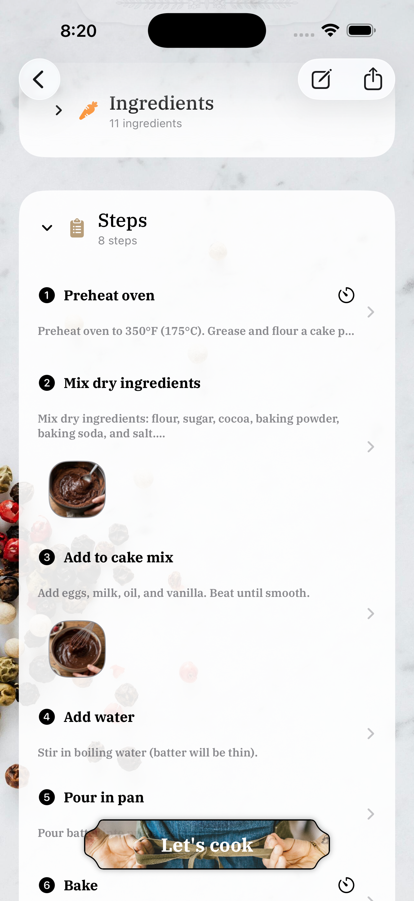 Cooking steps in Chef Sous